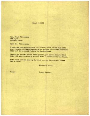 [Letter from Truett Latimer to Mrs. Frank Williamson, March 8, 1955]