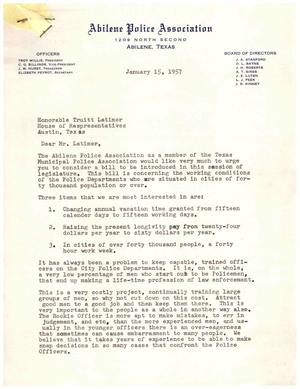 [Letter from Troy Willis to Truett Latimer, January 15, 1957]