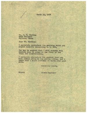 [Letter from Truett Latimer to E. M. Perkins, March 11, 1957]