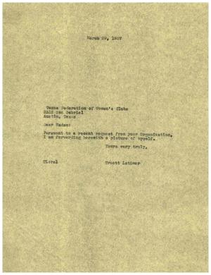 [Letter from Truett Latimer to the Texas Federation of Women's Clubs, March 29, 1957]