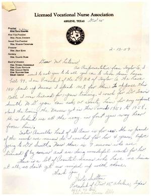 [Letter from Viola Sutton to Truett Latimer, February 13, 1957]