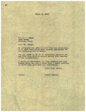 [Letter from Truett Latimer to J. O. Raney, March 4, 1957]