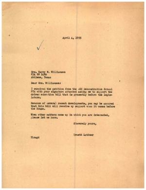 [Letter from Truett Latimer to Harry W. Williamson, April 4, 1955]
