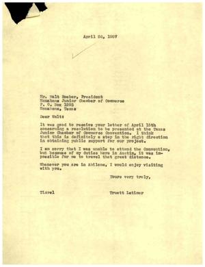[Letter from Truett Latimer to Walt Roeber, April 26, 1957]