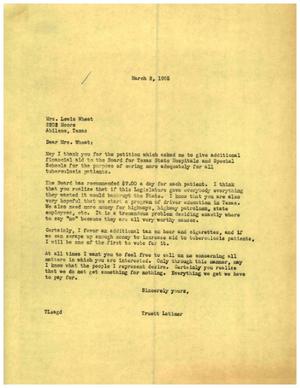 [Letter from Truett Latimer to Mrs. Lewis Wheat, March 2, 1955]