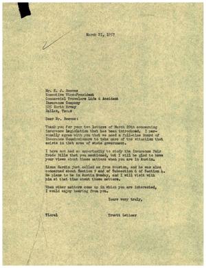 [Letter from Truett Latimer to E. J. Reeves, March 21, 1957]