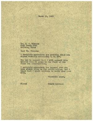 [Letter from Truett Latimer to J. F. Winters, March 11, 1957]