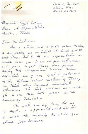 [Letter from Meera Rucker to Truett Latimer, March 24, 1956]