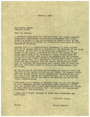 [Letter from Truett Latimer to Conway Rogers, March 5, 1957]