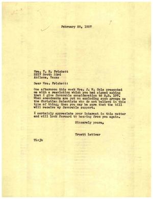 [Letter from Truett Latimer to Mrs. T. E. Prickett, February 28, 1955]