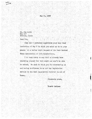 [Letter from Truett Latimer to Joe Smith, May 11, 1958]