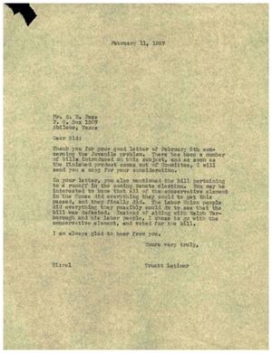 [Letter from Truett Latimer to S. E. Pass, February 11, 1957]