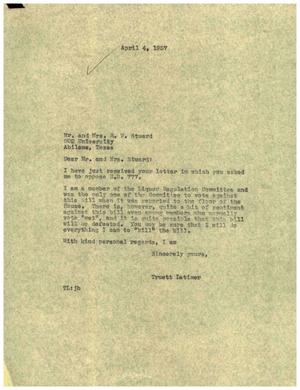 [Letter from Truett Latimer to Mr. and Mrs. R. W. Stuard, April 4, 1957]