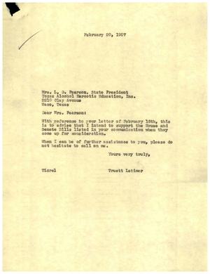 [Letter from Truett Latimer to Mrs. L. D. Pearson, February 20, 1955]