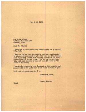 [Letter from Truett Latimer to M. F. Wilson, April 26, 1955