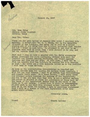 [Letter from Truett Latimer to Rema Price, January 18, 1957]