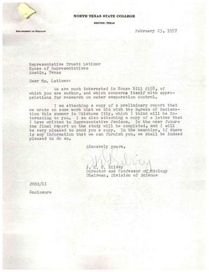 [Letter from J. K. G. SIlvey to Truett Latimer, February 23, 1957]