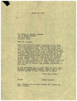 [Letter from Truett Latimer to James R. Rogers, March 29, 1957]