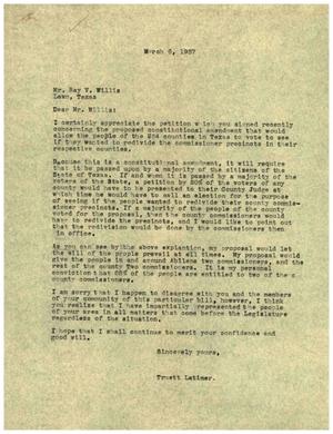 [Letter from Truett Latimer to Ray V. Willis, March 6, 1957]