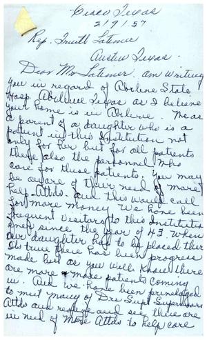 [Letter from Mr. and Mrs. O. A. Nance to Truett Latimer, February 9, 1957]