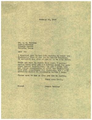 [Letter from Truett Latimer to E. G. Perkins, February 16, 1957]