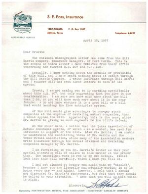 [Letter from S. E. Pass to Truett Latimer, April 10, 1957]