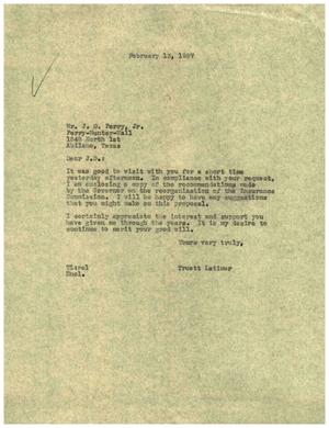 [Letter from Truett Latimer to J. D. Perry, Jr., February 13, 1957]
