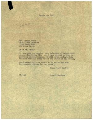 [Letter from Truett Latimer to Lyndon Owen, March 29, 1957]