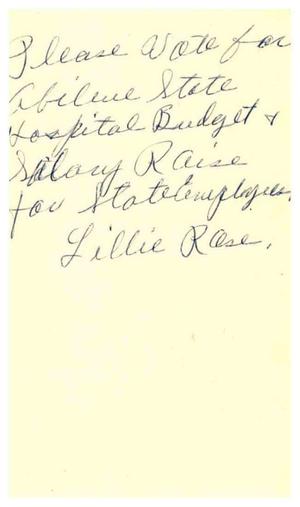 [Letter from Lillie Rose to Truett Latimer, January 12, 1957]