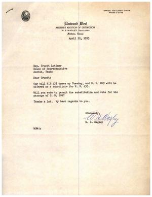 [Letter from W. S. Wagley to Truett Latimer, April 22, 1955]