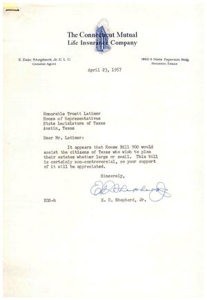 [Letter from E. D. Shepherd, Jr. to Truett Latimer, April 23, 1957]