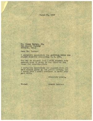 [Letter from Truett Latimer to James Parker, Jr., March 11, 1957]