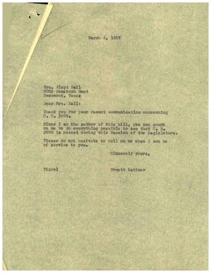 [Letter from Truett Latimer to Mrs. Floyd Nall, March 6, 1957]