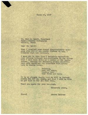 [Letter from Truett Latimer to Evan A. Reiff, March 29, 1957]