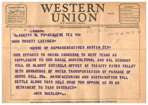 [Telegram from Jack Wheeler to Truett Latimer, March 14, 1955]