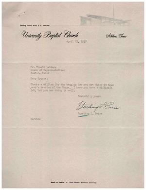[Letter from Sterling L. Price to Truett Latimer, April 23, 1957]