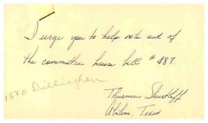 [Postcard from Thomas Shurtleff to Truett Latimer, March 9, 1957]