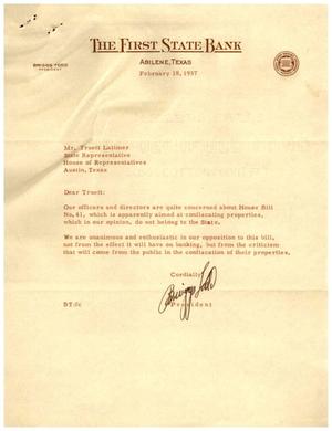 [Letter from Briggs Todd to Truett Latimer, February 18, 1957]