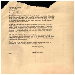[Letter from Truett Latimer to A. A. Watson]