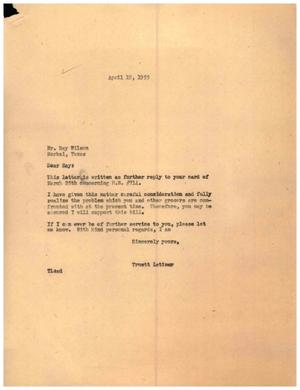[Letter from Truett Latimer to Ray Wilson, April 19, 1955]
