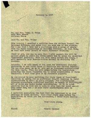 [Letter from Truett Latimer to Mr. and Mrs. James R. Price, February 1, 1957]
