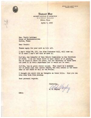 [Letter from W. S. Wagley to Truett Latimer, April 7, 1955]