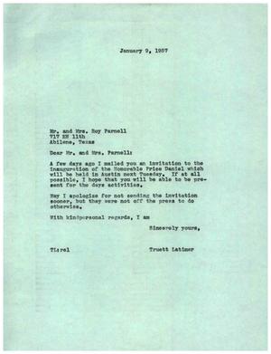 [Letter from Truett Latimer to Mr. and Mrs. Roy Parnell, January 9, 1957]