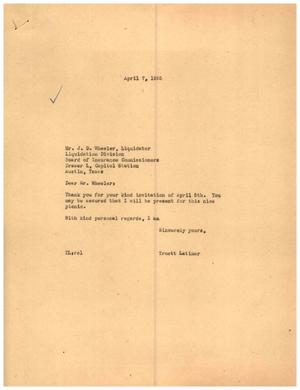 [Letter from Truett Latimer to J. D. Wheeler, April 7, 1955]
