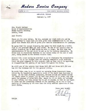[Letter from W. F. Riley to Truett Latimer, February 1, 1957]
