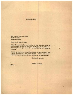 [Letter from Truett Latimer to Jack G. Woods, April 11, 1955]