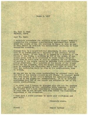 [Letter from Truett Latimer to Hugh T. Reed, March 6, 1957]