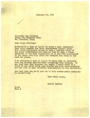 [Letter from Truett Latimer to Sam Williams, February 19, 1957]