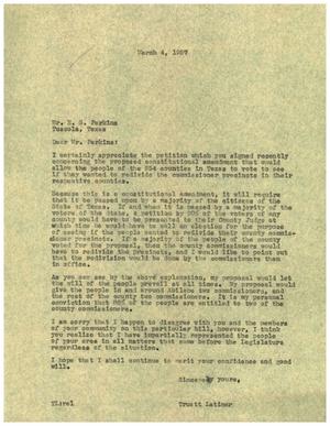 [Letter from Truett Latimer to E. G. Perkins, March 4, 1957]