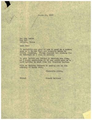 [Letter from Truett Latimer to Joe Smith, March 30, 1955]